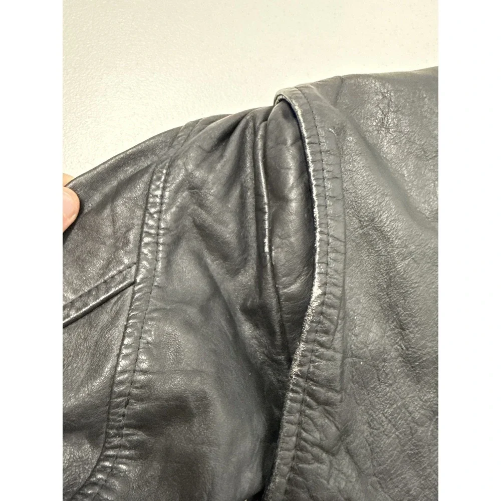 Black‎ Leather Motorcycle Jacket Mens Classic Biker Style Zip Up Belt
